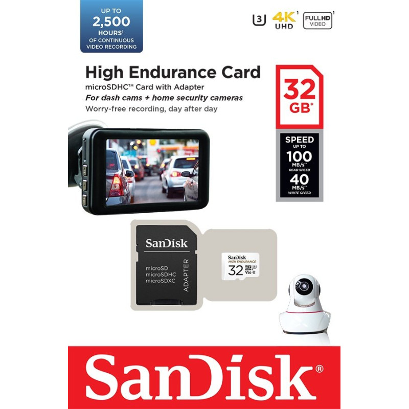Карта пам'яті SanDisk 32 GB microSDHC High Endurance UHS-I U3 V30 + SD adapter SDSQQNR-032G-GN6IA