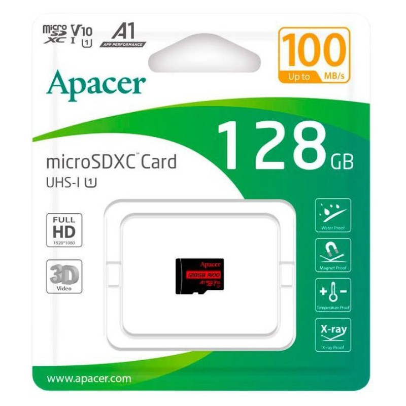 Карта пам'яті Apacer MicroSDHC 128GB UHS-I Class 10 (AP128GMCSX10UB-RA)