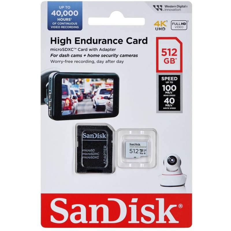 Карта пам'яті SanDisk 512 GB microSDXC High Endurance UHS-I U3 V30 + SD adapter (SDSQQNR-512G-GN6IA)