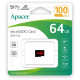 Карта пам'яті Apacer MicroSDHC 64GB UHS-I Class 10 (AP64GMCSX10UB-RA)