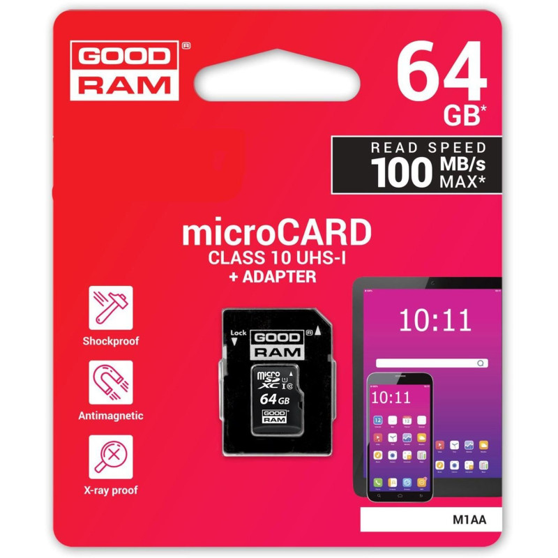 Карта пам'яті Goodram MicroSDXC 64GB UHS-I Class 10 + SD-adapter (M1AA-0640R12)