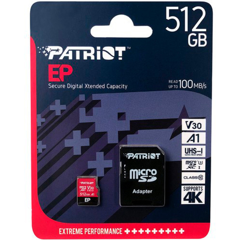 Карта пам'яті Patriot EP A1 MicroSDXC 512GB UHS-I/U3 Class 10 + SD-adapter (PEF512GEP31MCX)