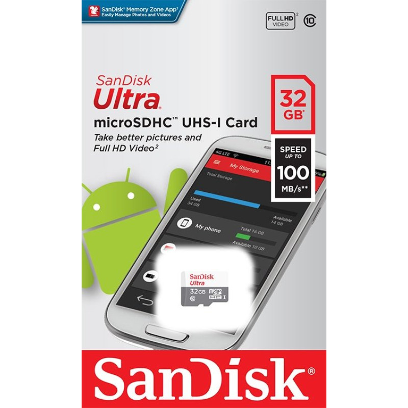 Карта пам'яті SanDisk 32GB microSD class 10 Ultra Light (SDSQUNR-032G-GN3MN)