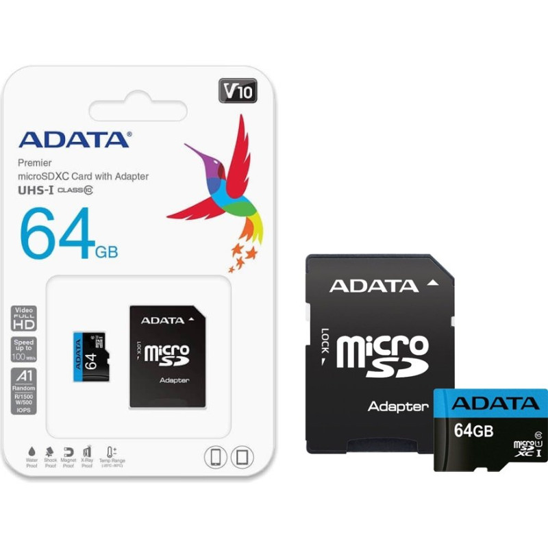 Карта пам'яті ADATA 64GB microSD class 10 UHS-I A1 Premier (AUSDX64GUICL10A1-RA1)
