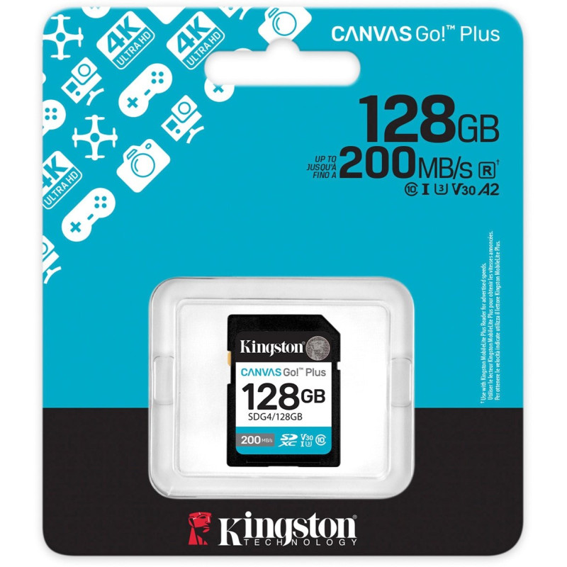 Карта пам'яті Kingston 128GB SDXC 10 UHS-I U3 V30 Canvas Go Plus G4 (SDG4/128GB)