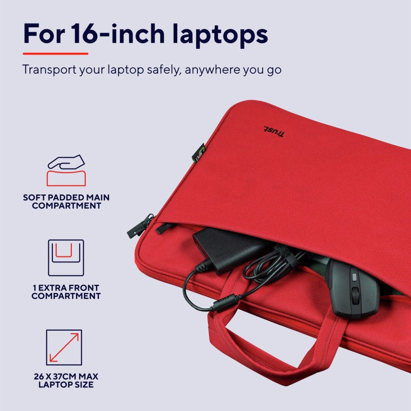 Сумка для ноутбуку TRUST Bologna Slim Bag 16 red (24449)