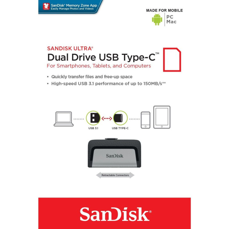 USB флеш накопичувач SanDisk 32GB Ultra Dual USB 3.0 + Type-C (SDDDC2-032G-G46)