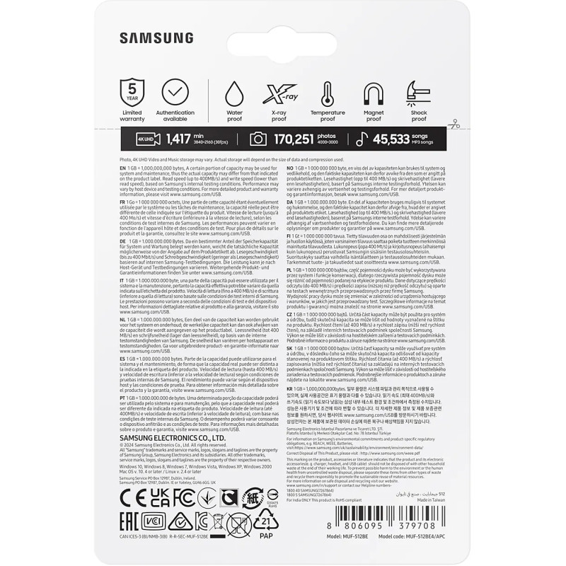 USB флеш накопичувач Samsung Bar Plus 512GB USB 3.2 Gen1 Grey (MUF-512BE4/APC)