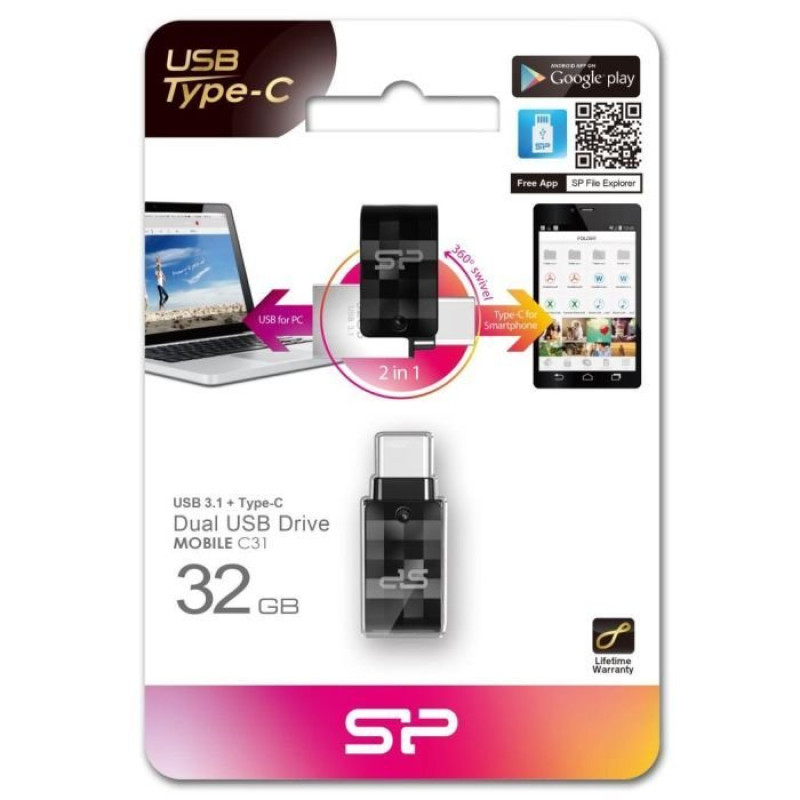 USB флеш накопичувач Silicon Power 32GB Mobile C31 USB 3.1/USB Type-C (SP032GBUC3C31V1K)