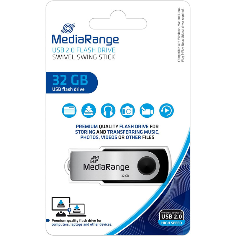 USB флеш-накопичувач MediaRange 32GB Black/Silver (MR911)