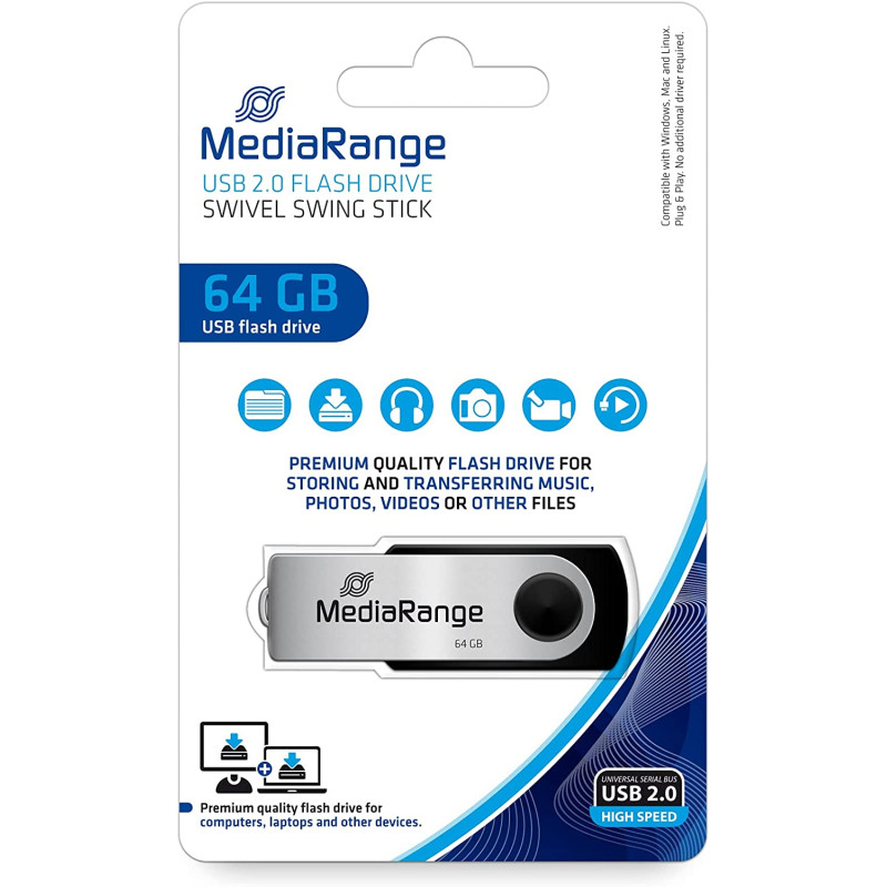 USB флеш-накопичувач MediaRange 64GB Black/Silver (MR912)