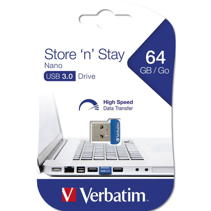 USB флеш накопичувач Verbatim 64GB Store 'n' Stay NANO Blue USB 3.2 (98711)