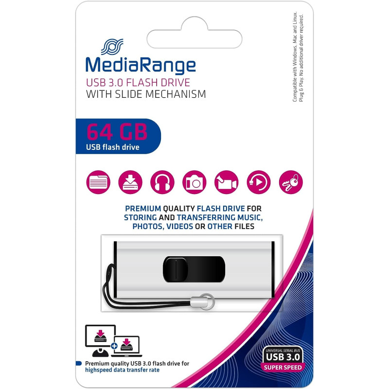 USB флеш-накопичувач MediaRange 64GB Black/Silver (MR917)