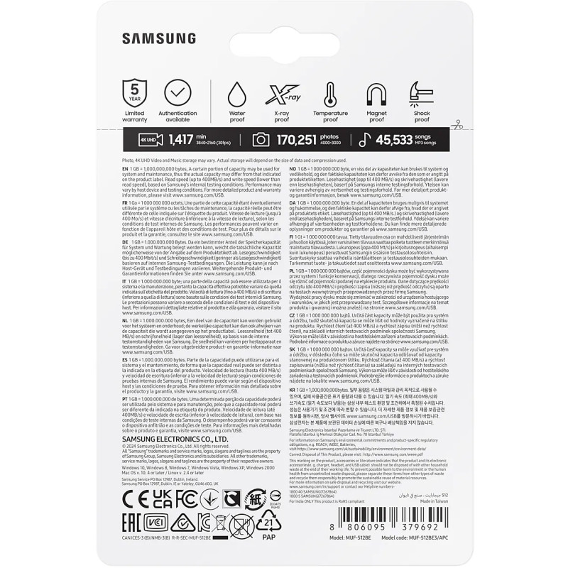 Флеш пам'ять USB Samsung Bar Plus USB 3.2 Gen 1 512GB Silver (MUF-512BE3/APC)