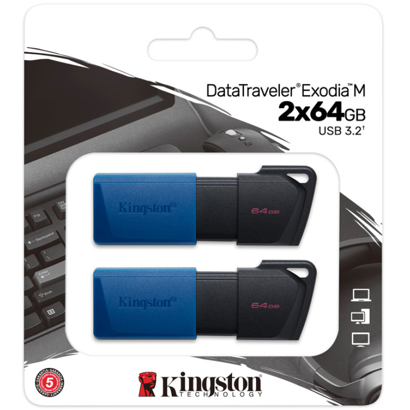 USB флеш-накопичувач Kingston 2x64GB DataTraveler Exodia M Black/Blue (DTXM/64GB-2P)