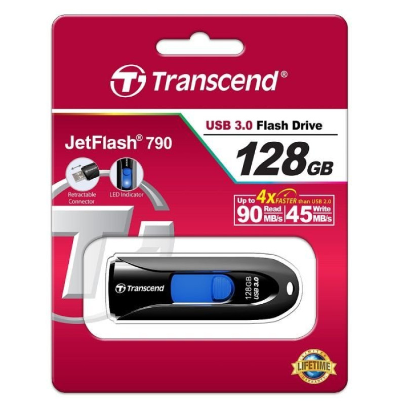 USB флеш накопичувач Transcend 128GB JetFlash 790 Black USB 3.0 (TS128GJF790K)