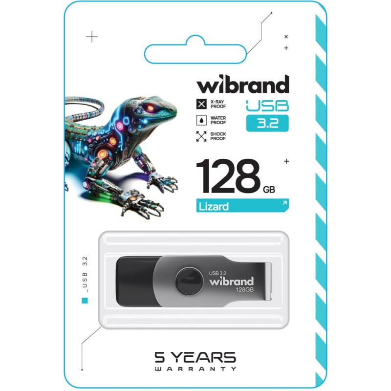 USB флеш накопичувач Wibrand 128GB Lizard Black USB 3.2 Gen 1 (USB 3.0) (WI3.2/LI128P9B)