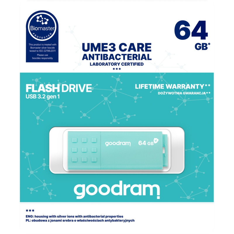 USB флеш-накопичувач Goodram 64GB UME3 Care Green (UME3-0640CRR11)