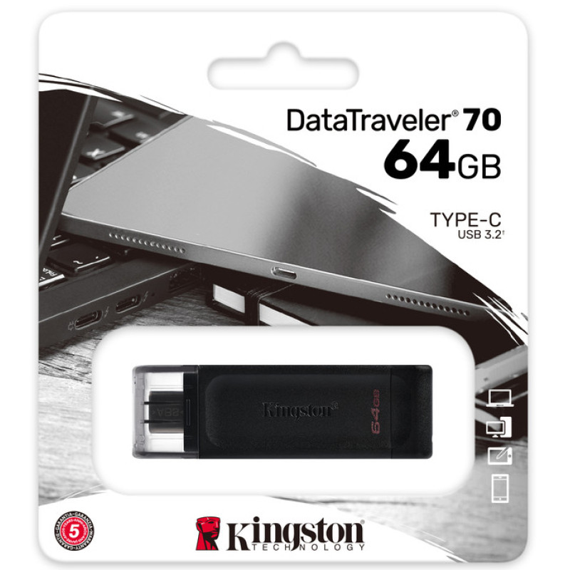 USB флеш-накопичувач Kingston 64GB Type-C DataTraveler 70 Black (DT70/64GB)