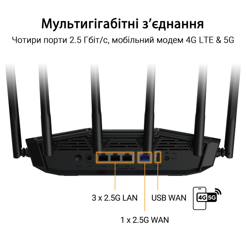 Маршрутизатор Asus TUF Gaming BE6500 (TUF-BE6500) (90IG0920-MO9C00)