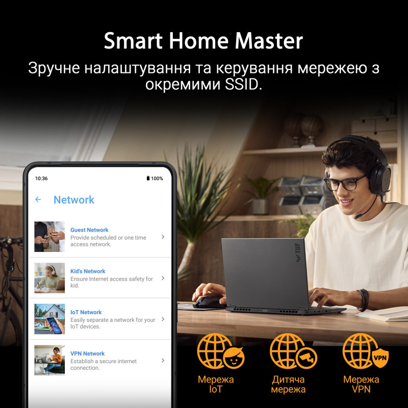 Маршрутизатор Asus TUF Gaming BE6500 (TUF-BE6500) (90IG0920-MO9C00)