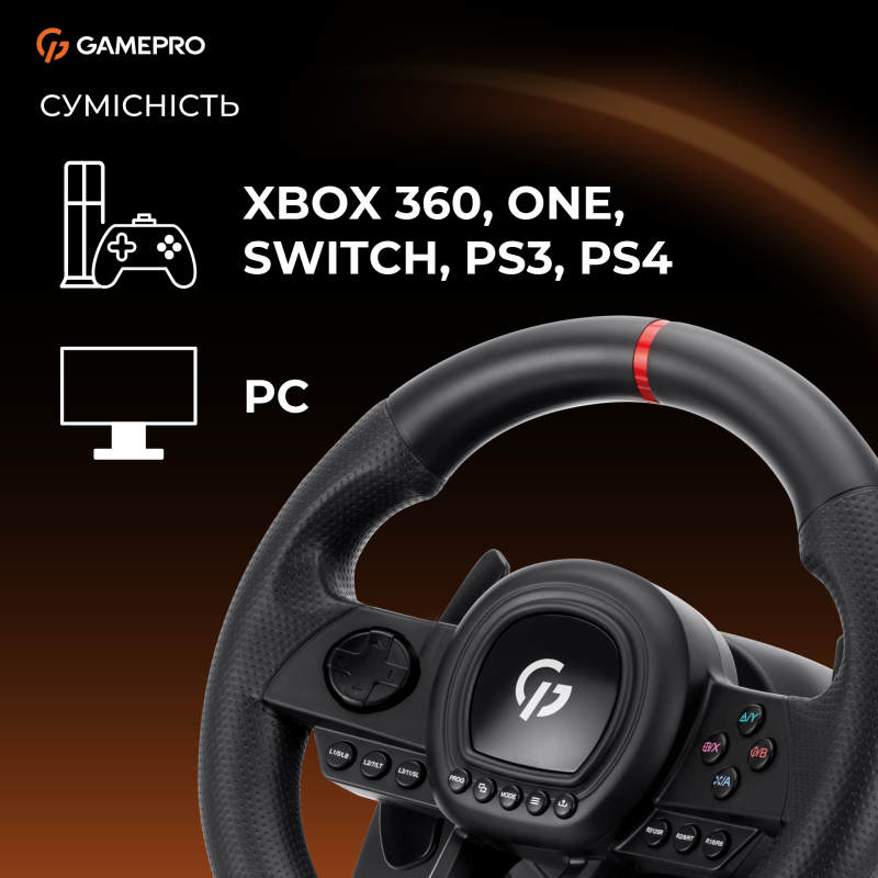 Кермо та педалі GamePro RW038PM з коробкою передач PC/XBOX/SWITCH/PS3/PS4