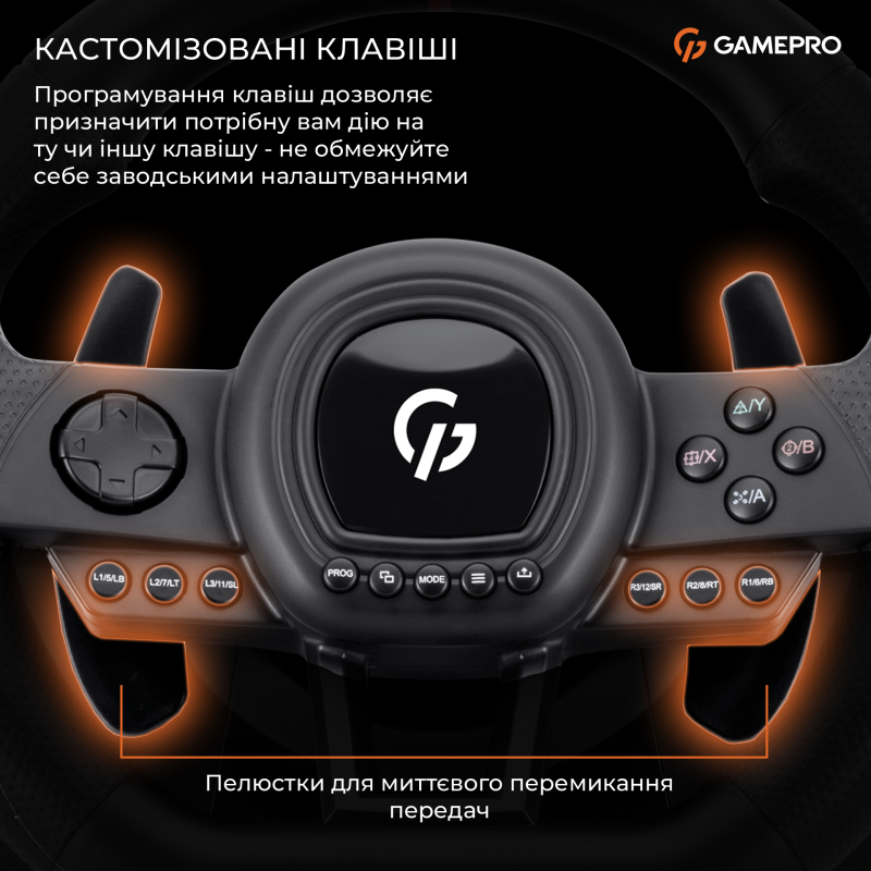 Кермо та педалі GamePro RW038PM з коробкою передач PC/XBOX/SWITCH/PS3/PS4