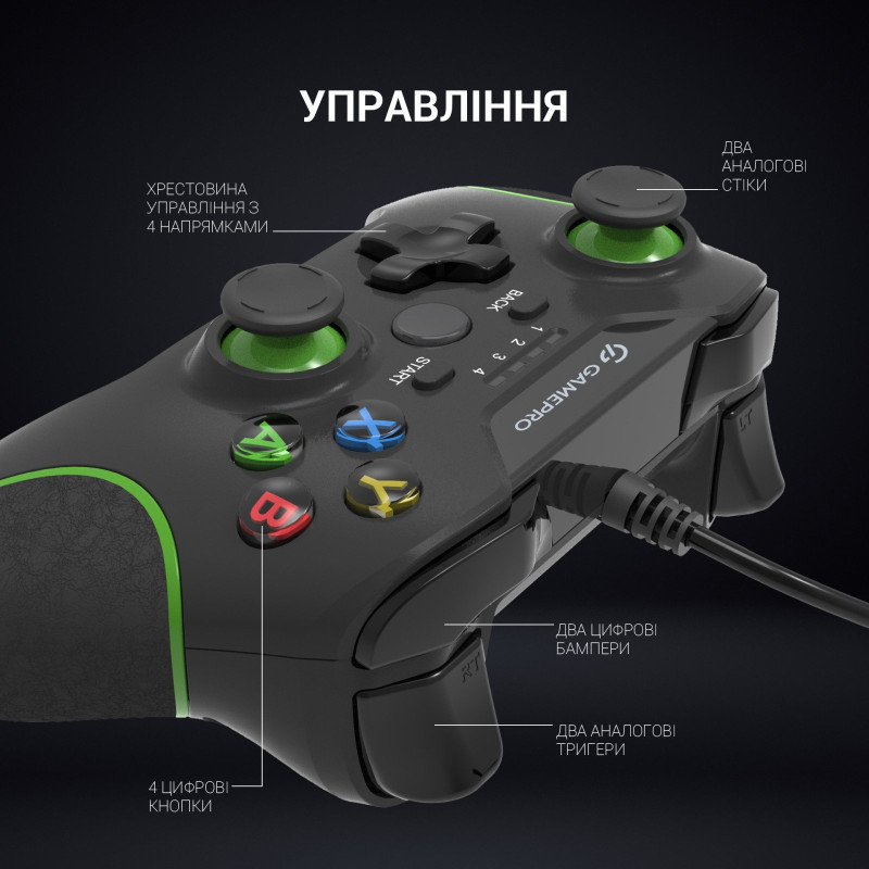 Геймпад GamePro MG450B PC/PS3/Android Black-Green (MG450B)