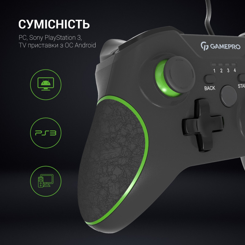 Геймпад GamePro MG450B PC/PS3/Android Black-Green (MG450B)