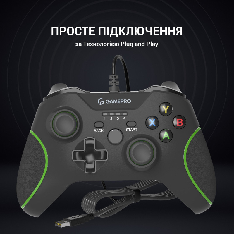 Геймпад GamePro MG450B PC/PS3/Android Black-Green (MG450B)