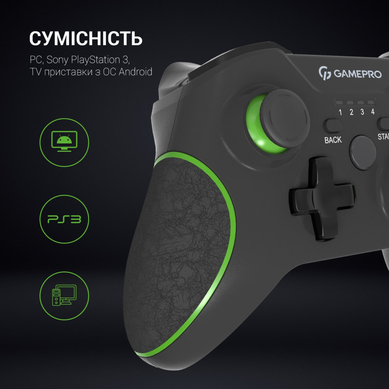 Геймпад GamePro MG650B PS3/Android Wireless Black/Green (MG650B)