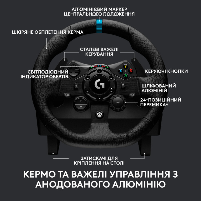 Кермо та педалі Logitech G923 Trueforce Racing Wheel and Pedals (941-000158) Black