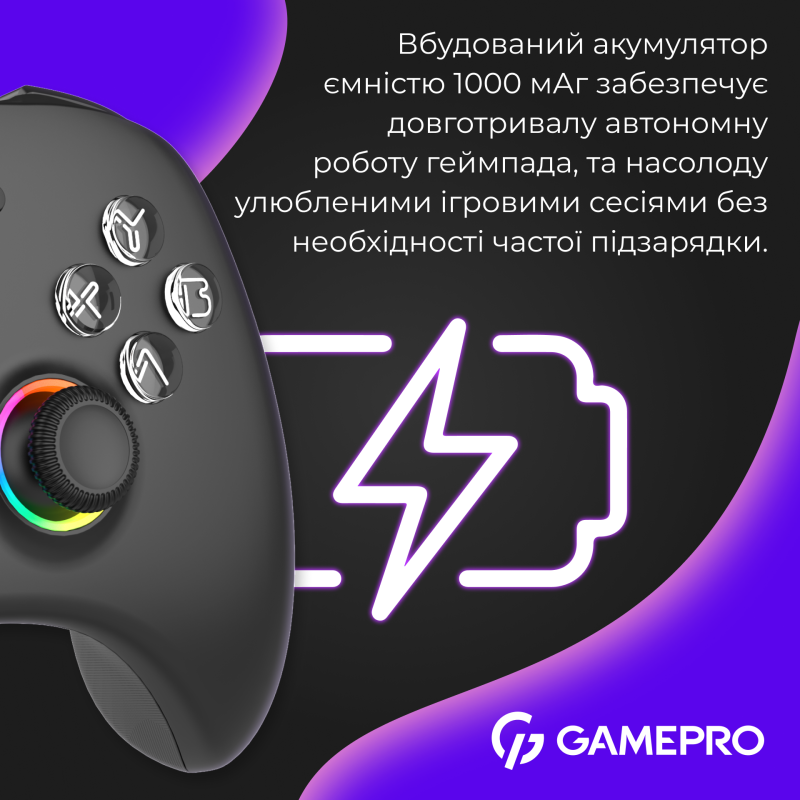 Бездротовий геймпад GamePro із зарядною станцією GPX13BDOC Black