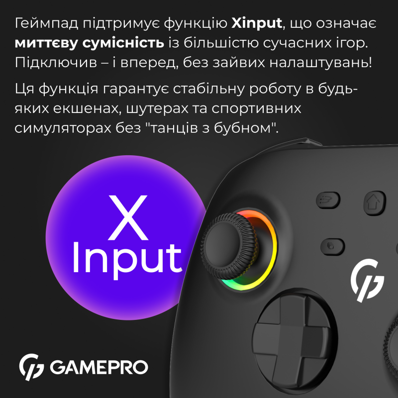 Бездротовий геймпад GamePro із зарядною станцією GPX13BDOC Black