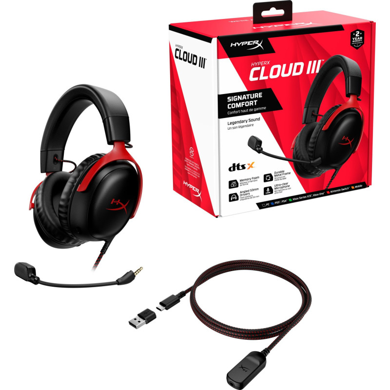 Наушники HyperX Cloud III 3.5mm/USB-A/USB-C Black/Red (727A9AA)