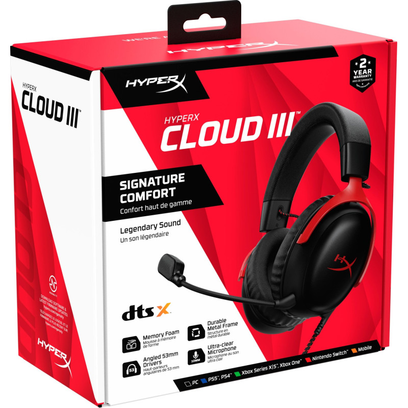 Наушники HyperX Cloud III 3.5mm/USB-A/USB-C Black/Red (727A9AA)