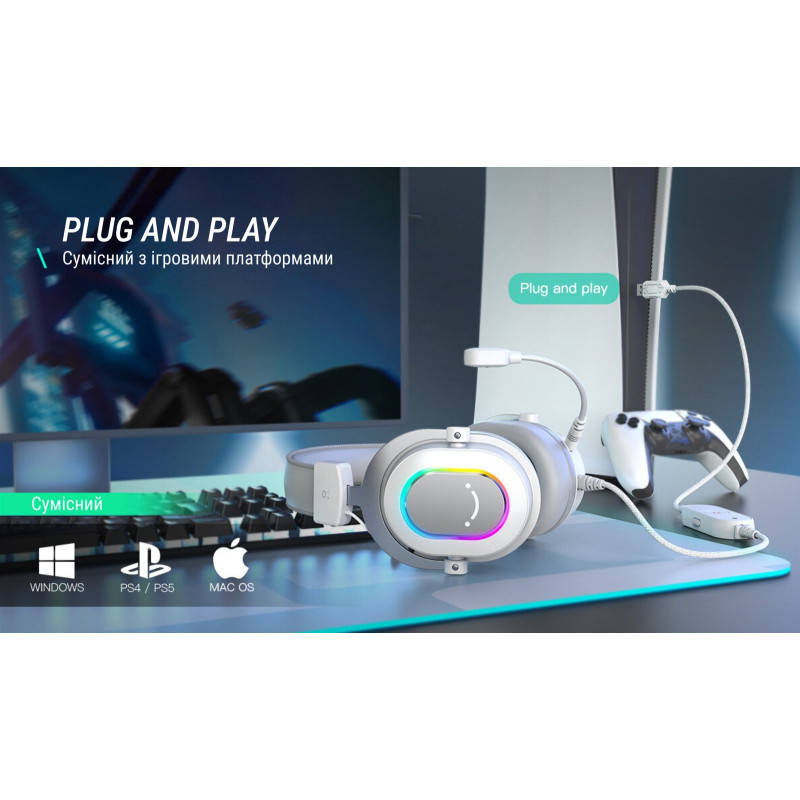 Навушники Fifine H6 RGB 7.1 White (H6W)