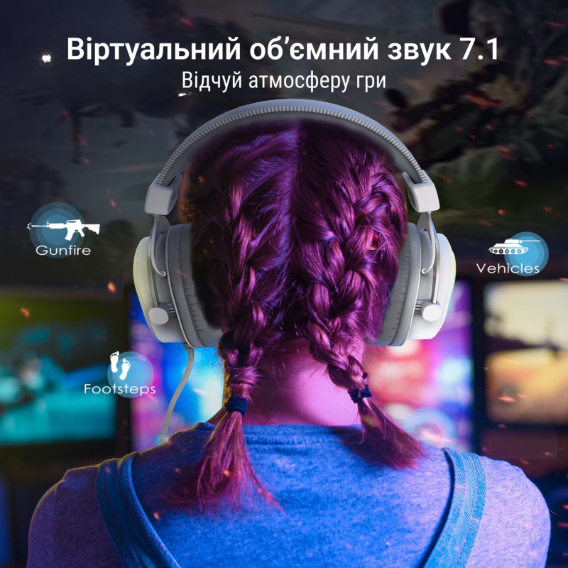 Навушники Fifine H6 RGB 7.1 White (H6W)