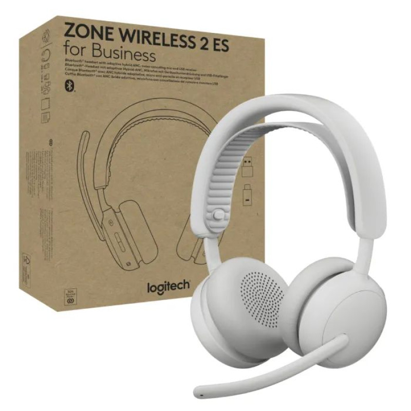Навушники Logitech Zone Wireless 2 ES for Business Off-White TEAMS version with receiver (981-001520)