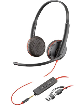 Гарнітура Poly BlackWire C3225 USB-C HS Stereo +3.5mm Plug +USB-C/A Adapter (Bulk) (8X229A6)