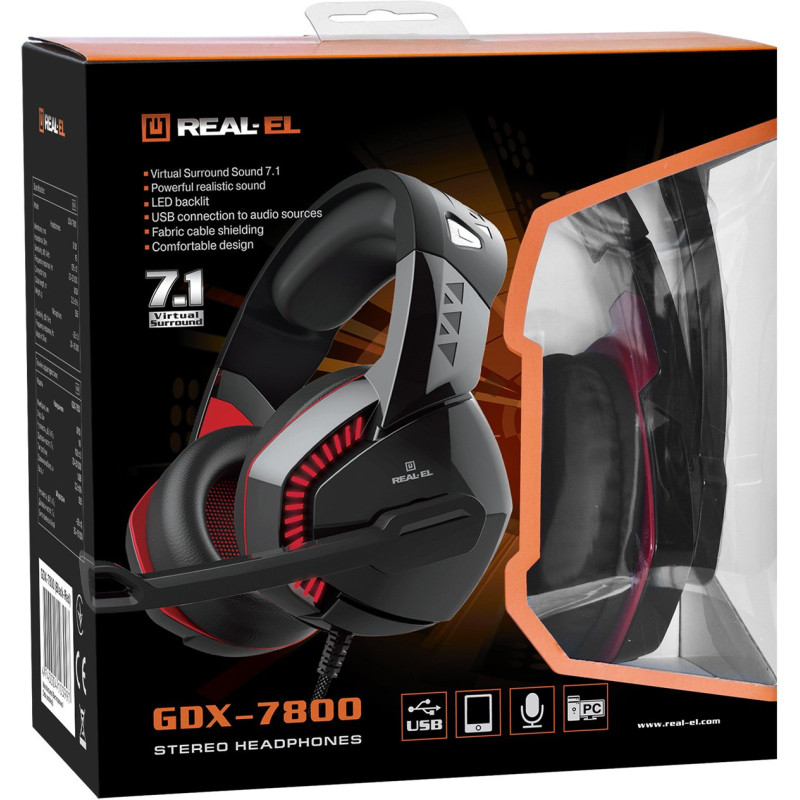 Навушники REAL-EL GDX-7800 Black/Red (EL124100027)