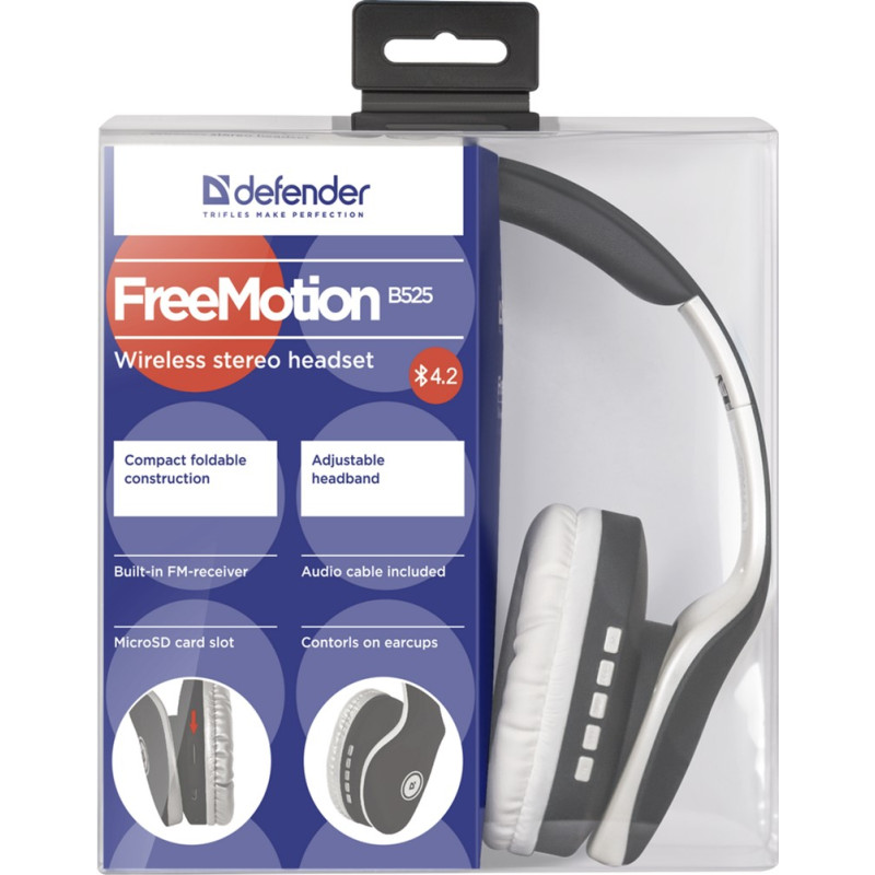 Навушники Defender FreeMotion B525 Bluetooth Gray-White (63527)