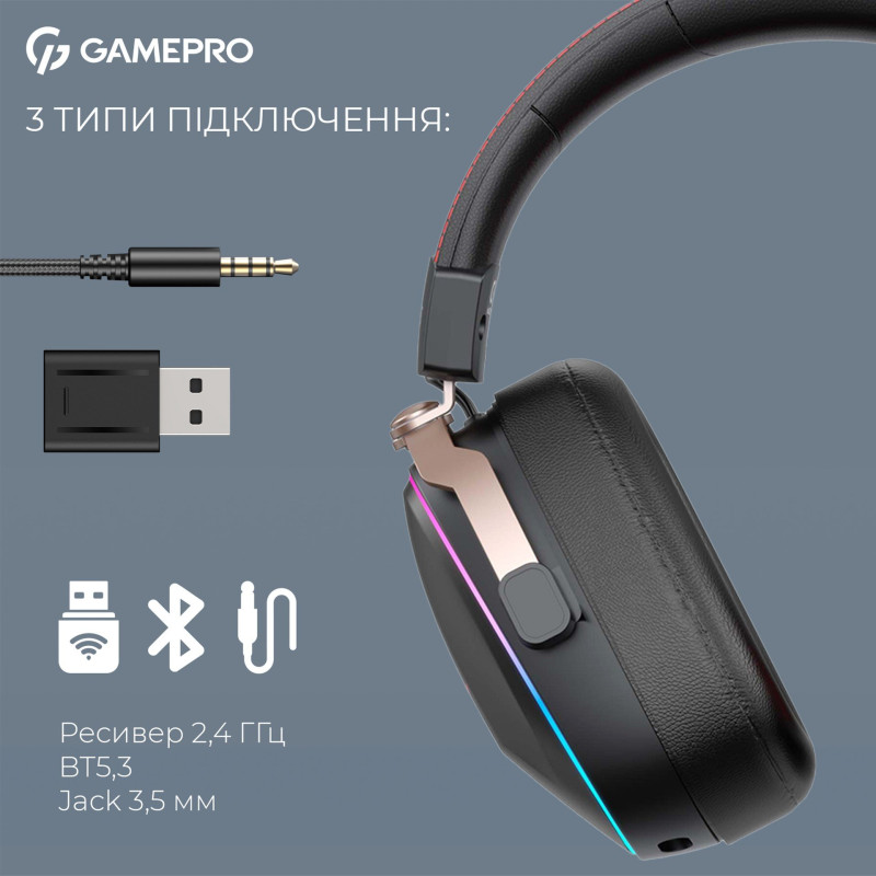 Навушники GamePro Asgard Valkyria Wireless RGB Tri-Mod Black (HSW249)