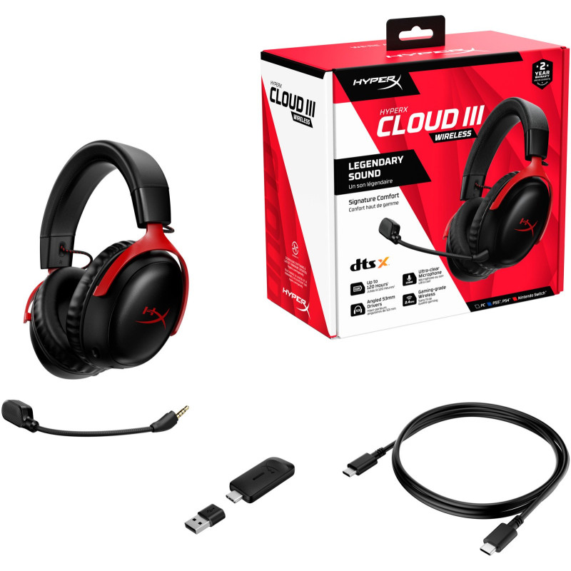 Навушники HyperX Cloud III WL USB-A/USB-C Black/Red (77Z46AA)