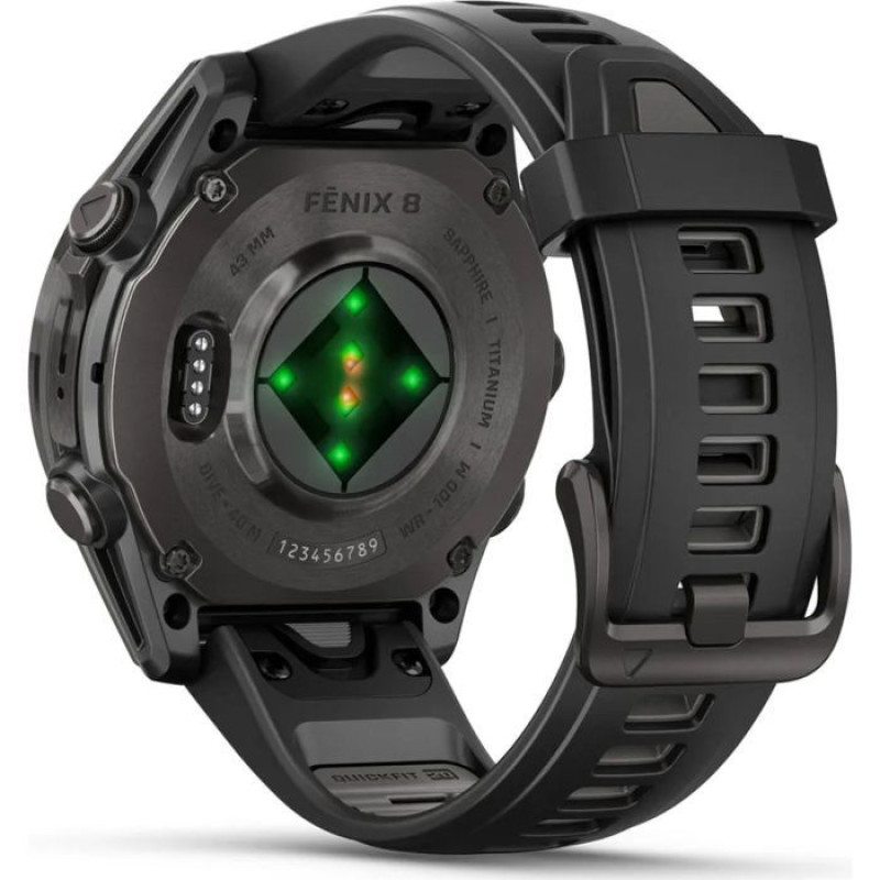 Смарт-годинник Garmin Fenix8 43mm AMOLED Sapphire CarbonGray DLC Tit.w.Black/Pebble Gray S.Band (010-02903-21)
