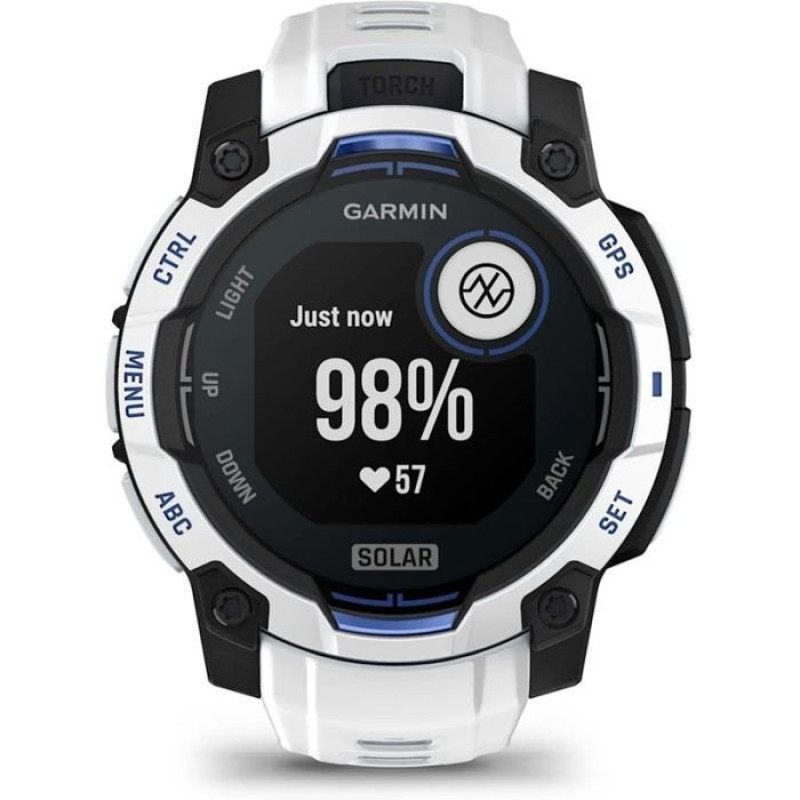 Смарт-годинник Garmin Instinct 3 45mm Solar Whitestone with Whitestone/Bolt Blue Silicone Band (010-02934-03)
