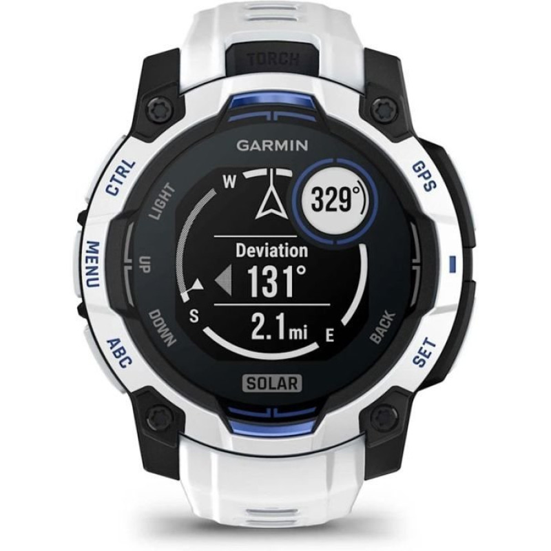 Смарт-годинник Garmin Instinct 3 45mm Solar Whitestone with Whitestone/Bolt Blue Silicone Band (010-02934-03)