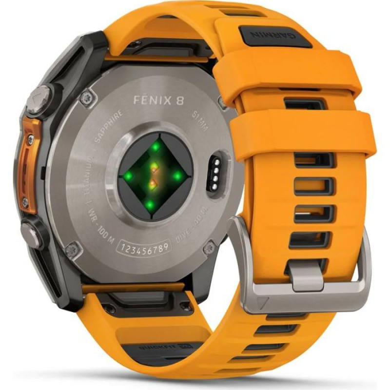 Смарт-годинник Garmin Fenix8 51mm AMOLED SapphireTitanium w.Spark Orange/Graphite Silicone Band (010-02905-11)