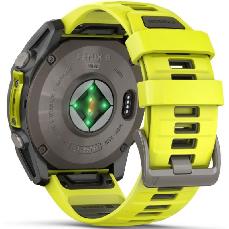 Смарт-годинник Garmin Fenix8 51mm Solar Sapphire Titanium w.Amp Yellow/Graphite Silicone Band (010-02907-21)