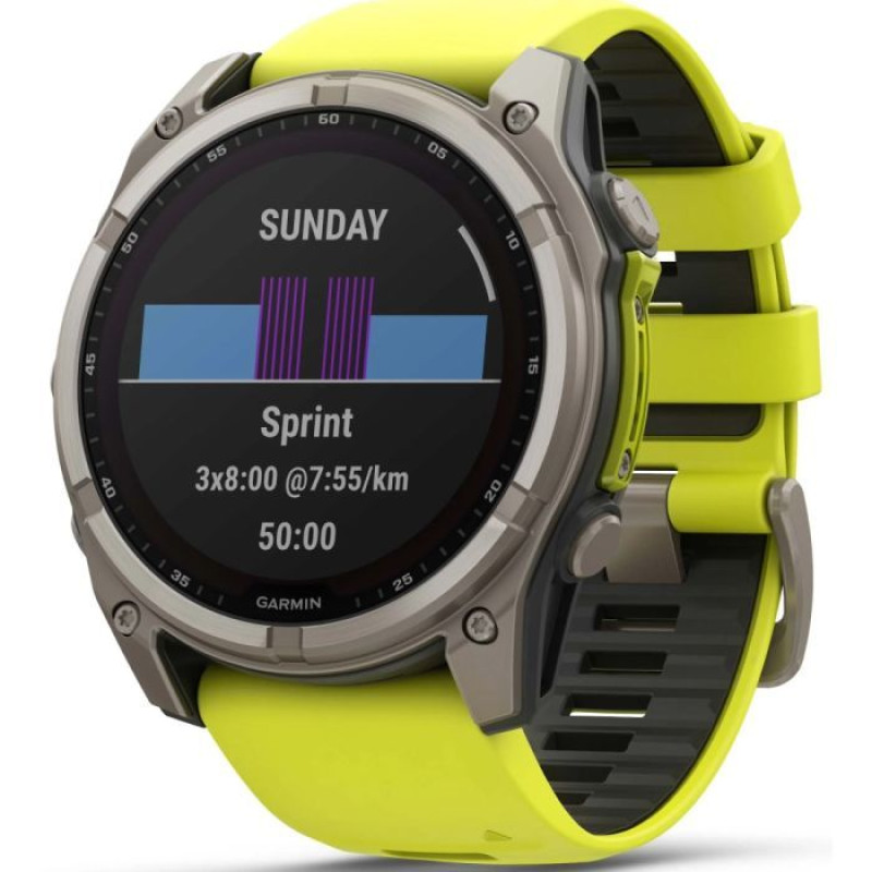 Смарт-годинник Garmin Fenix8 51mm Solar Sapphire Titanium w.Amp Yellow/Graphite Silicone Band (010-02907-21)